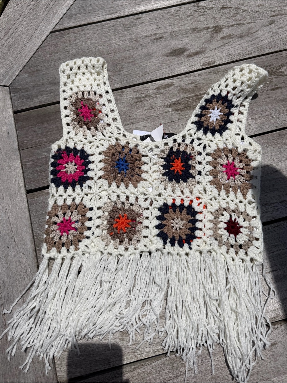 Blue B Crochet Tank Top with Multicolor Granny Squares